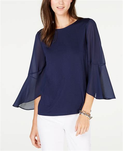 michael kors flutter-sleeve mixed media top|Flutter.